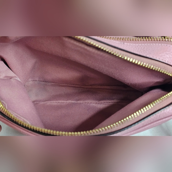 Coach Jes Crossbody Camera Shoulder Bag Double-Zip Pink Metallic Pebbled Leather - Picture 15 of 16